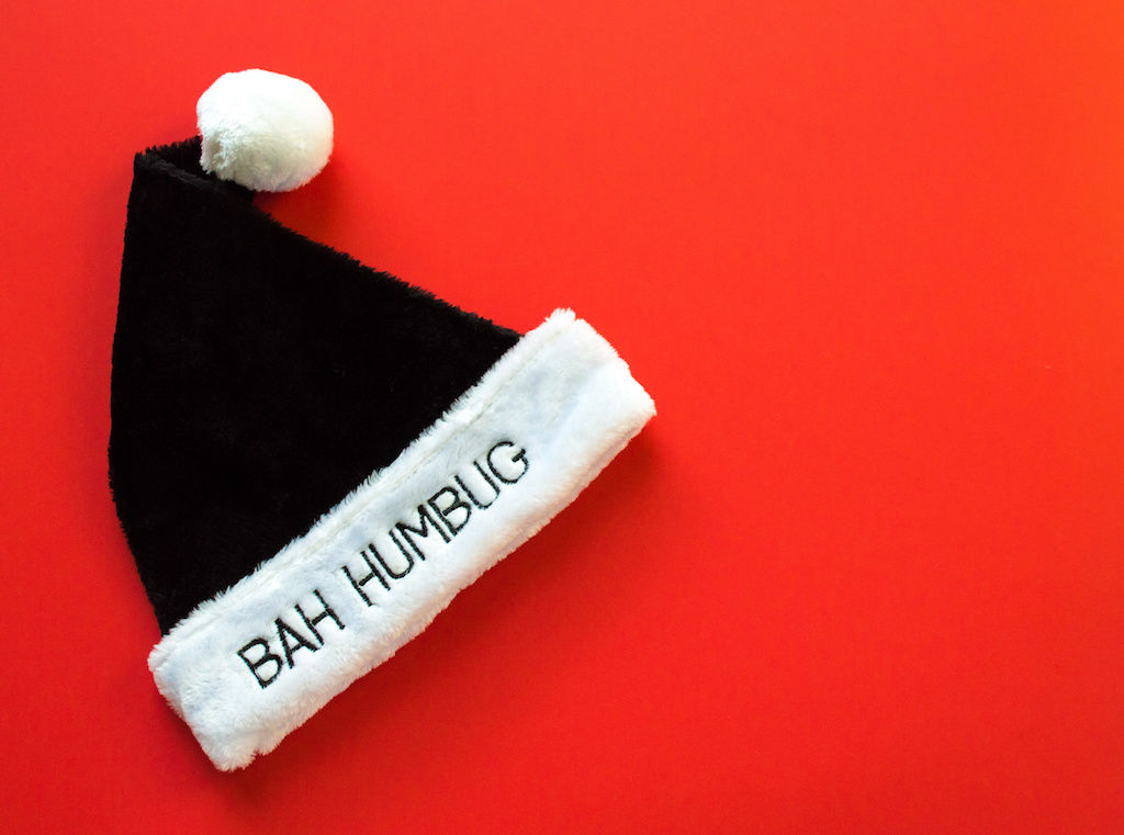 Santa hat with Bah Humbug embroidered on it